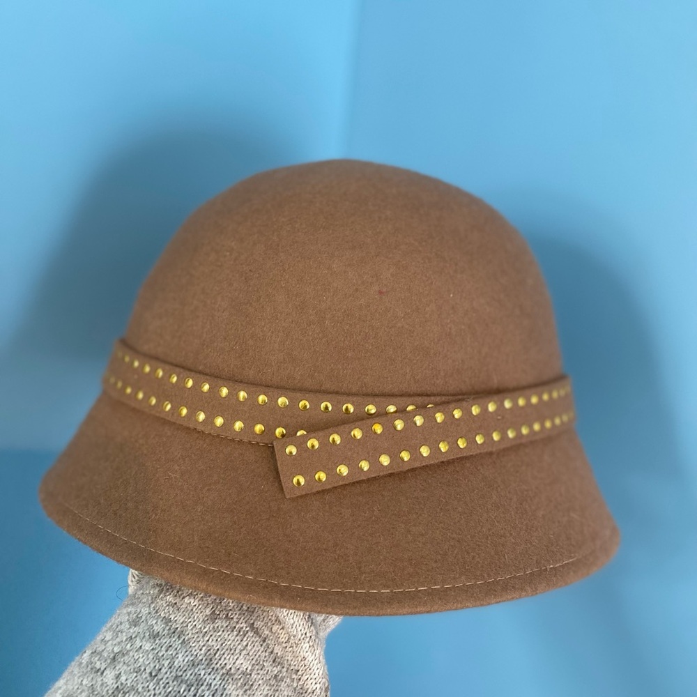 Gold Studded Brown Cloche Hat